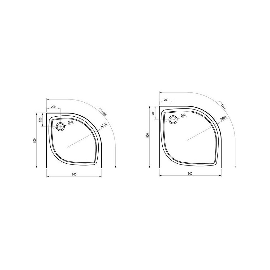 Ravak XA237711010 - Plato de ducha en cuarto de círculo ELIPSO 90 x 90 cm blanco