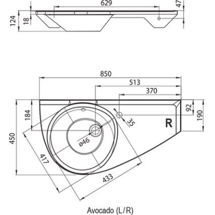 Ravak XJ1L1100000 - Lavabo suspendido AVOCADO 85x45 cm mármol fundido/blanco