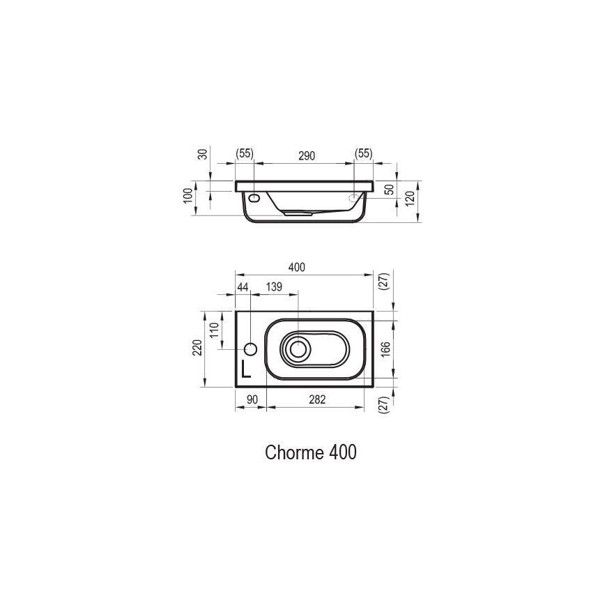 Ravak XJGP1100000 - Lavabo suspendido CHROME 40x22 cm mármol fundido/blanco