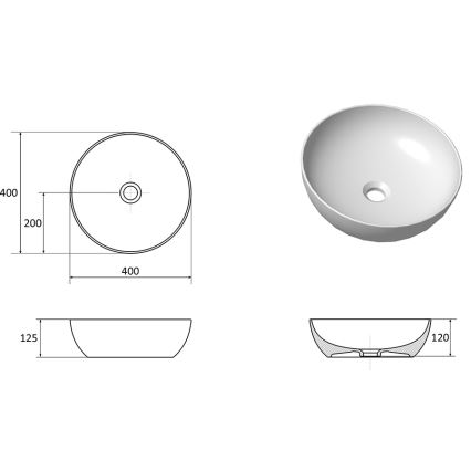 Ravak XJX01140003 - Lavabo sobre encimera UNI SLIM, diámetro 40 cm, cerámica/blanco