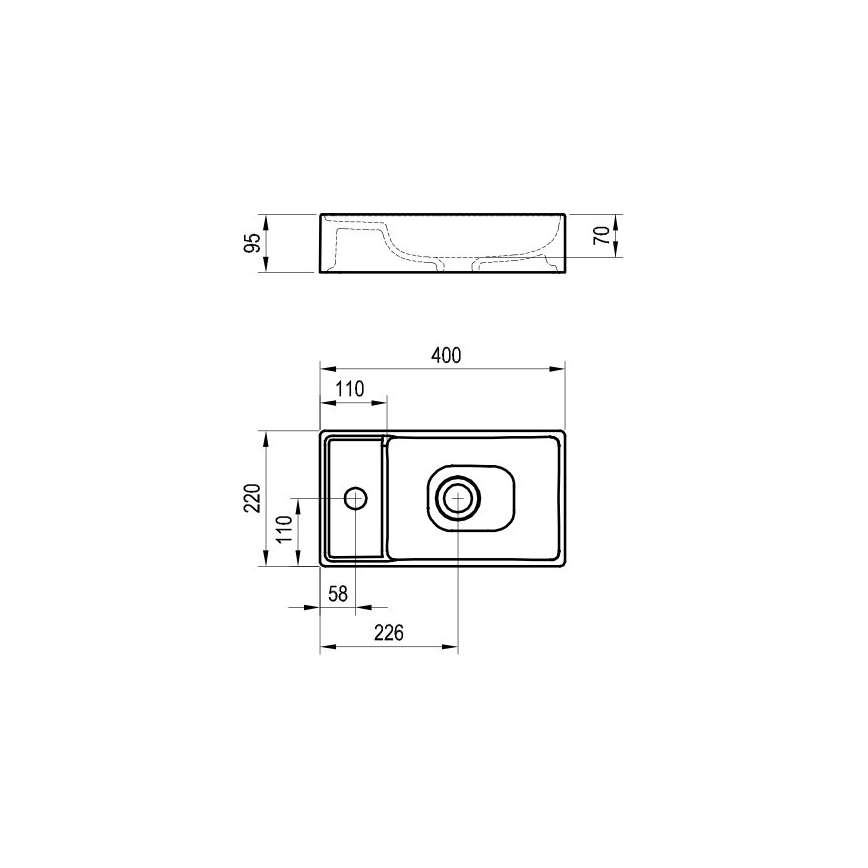 Ravak XJX01240000 - Lavabo sobre encimera VEDA SLIM 40x22 cm cerámica/blanco