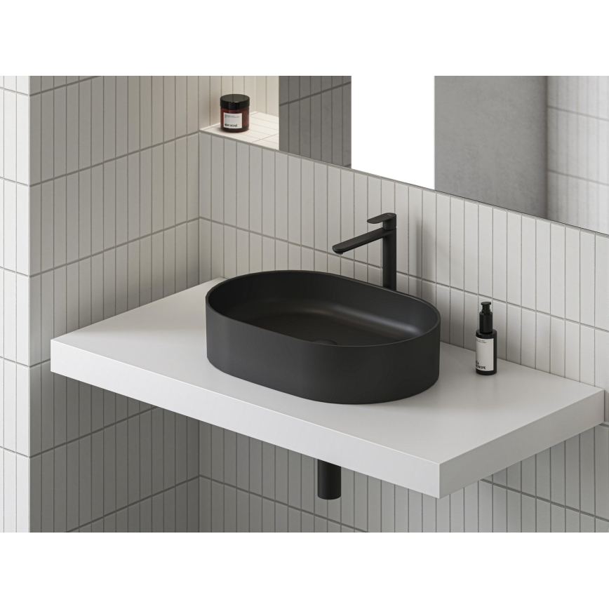 Ravak XJX0D155000 - Lavabo sobre encimera CERAMIC SLIM 55x37 cm cerámica/negro