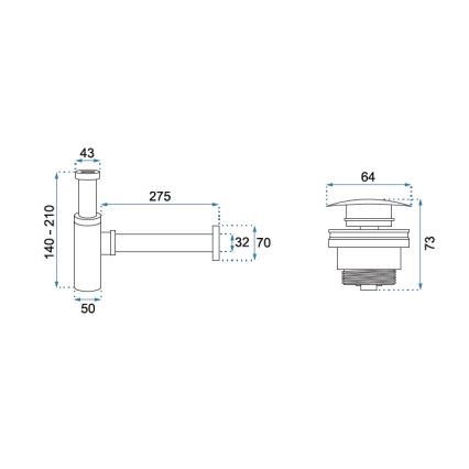 REA-A5693 - Sifón para lavabo con válvula CLICK-CLACK, Ø 6,4 cm, cromo brillante