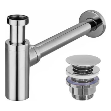 REA-A5693 - Sifón para lavabo con válvula CLICK-CLACK, Ø 6,4 cm, cromo brillante