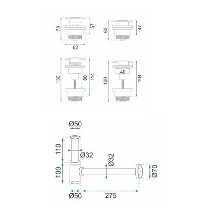 REA-A8541 - Sifón para lavabo con válvula CLICK-CLACK, Ø 6,4 cm, oro rosa
