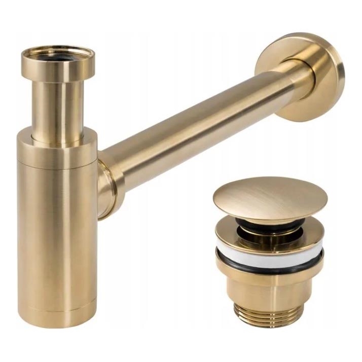 REA-A8586 - Sifón para lavabo con desagüe CLICK-CLACK Ø 6,4 cm, oro cepillado