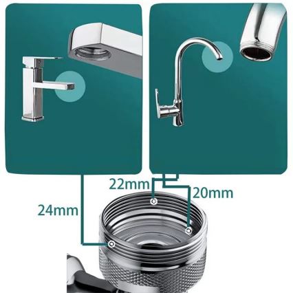 REA-B0660 - Adaptador giratorio para grifo de lavabo, cromo pulido