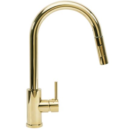 REA-B0669 - Grifo de fregadero FRESH con rociador extraíble de 39,5 cm, acabado dorado