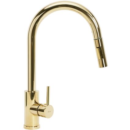 REA-B0669 - Grifo de fregadero FRESH con rociador extraíble de 39,5 cm, acabado dorado