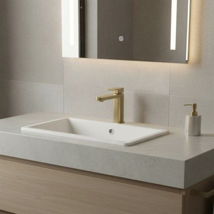 REA-B0976 - Grifo de lavabo ARLO 17 cm, acabado en oro cepillado