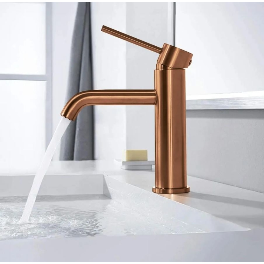 REA-B1112 - Grifo de lavabo LUNGO 16,5 cm en cobre cepillado