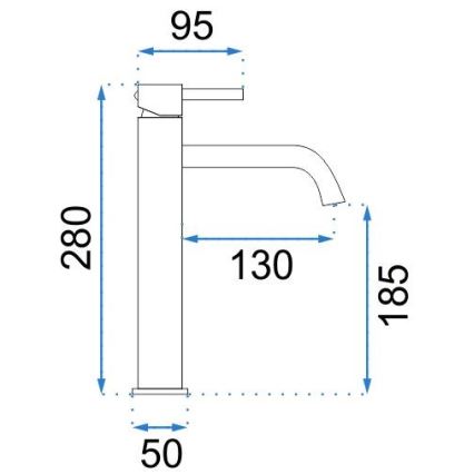 REA-B4104 - Grifo de lavabo LUNGO 28 cm, acabado cromado brillante