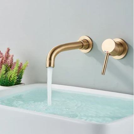 REA-B4109 - Grifo de lavabo para instalación empotrada LUNGO, acabado dorado cepillado