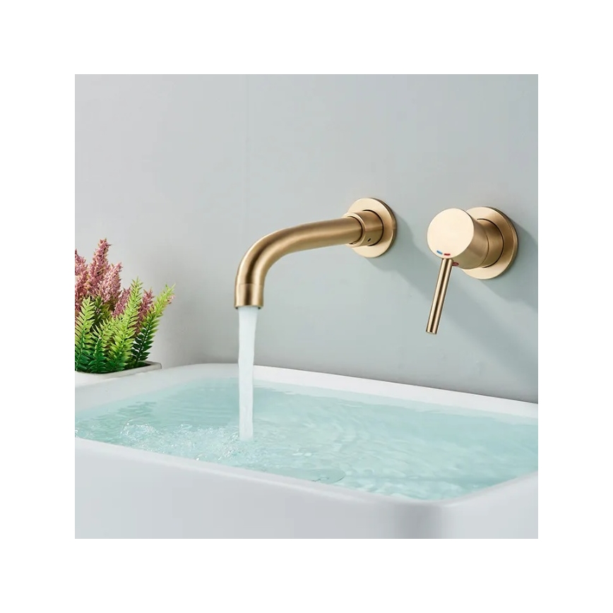 REA-B4109 - Grifo de lavabo para instalación empotrada LUNGO, acabado dorado cepillado