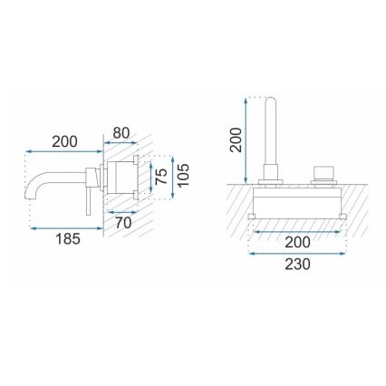 REA-B4109 - Grifo de lavabo para instalación empotrada LUNGO, acabado dorado cepillado