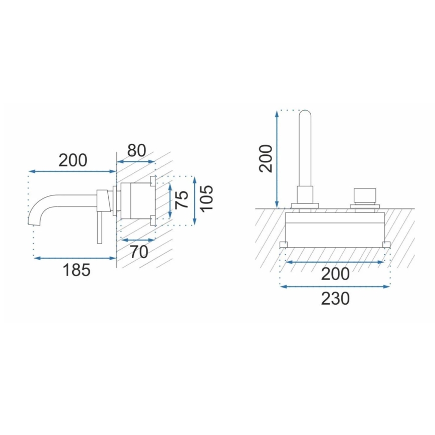 REA-B4109 - Grifo de lavabo para instalación empotrada LUNGO, acabado dorado cepillado