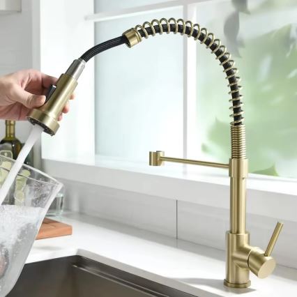 REA-B4821 - Grifo para fregadero con rociador extraíble COLIN 42,5 cm, acabado oro cepillado
