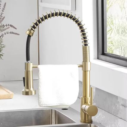 REA-B4821 - Grifo para fregadero con rociador extraíble COLIN 42,5 cm, acabado oro cepillado