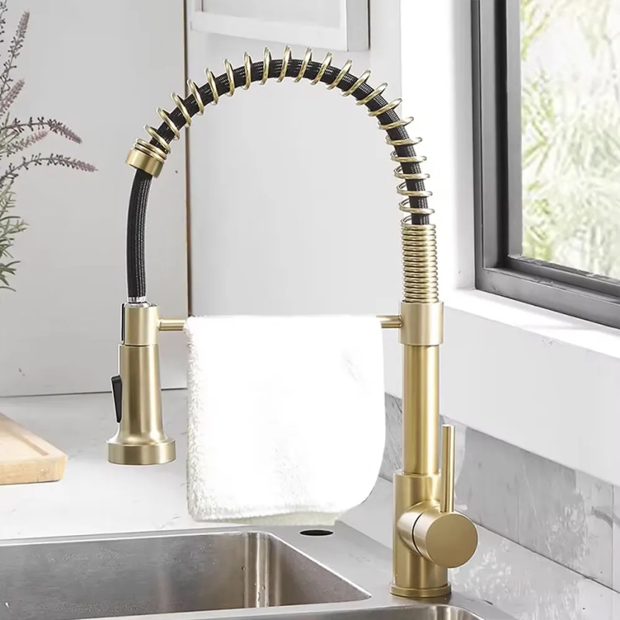 REA-B4821 - Grifo para fregadero con rociador extraíble COLIN 42,5 cm, acabado oro cepillado