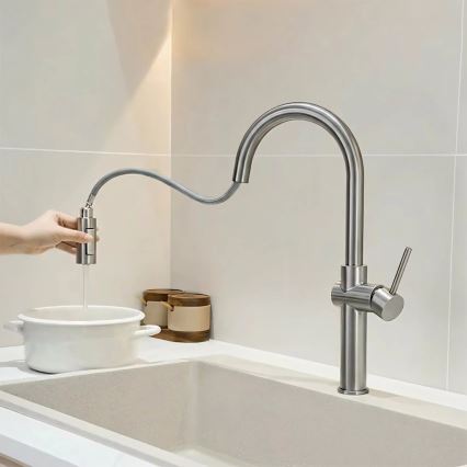 REA-B6330 - Grifo para fregadero FRESH con rociador extraíble, 45 cm, acabado níquel