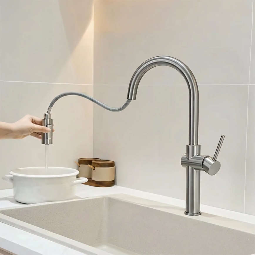 REA-B6330 - Grifo para fregadero FRESH con rociador extraíble, 45 cm, acabado níquel