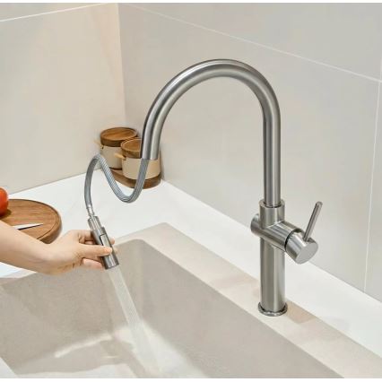 REA-B6330 - Grifo para fregadero FRESH con rociador extraíble, 45 cm, acabado níquel