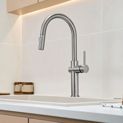 REA-B6330 - Grifo para fregadero FRESH con rociador extraíble, 45 cm, acabado níquel