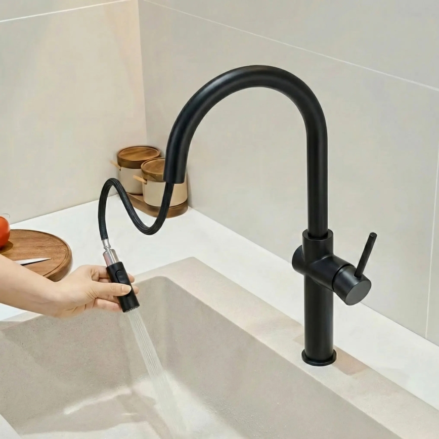 REA-B7200 - Grifo de fregadero con rociador extraíble FRESH, 45 cm, negro