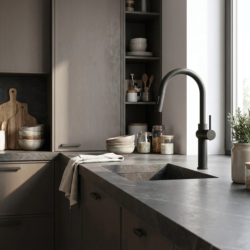 REA-B7200 - Grifo de fregadero con rociador extraíble FRESH, 45 cm, negro