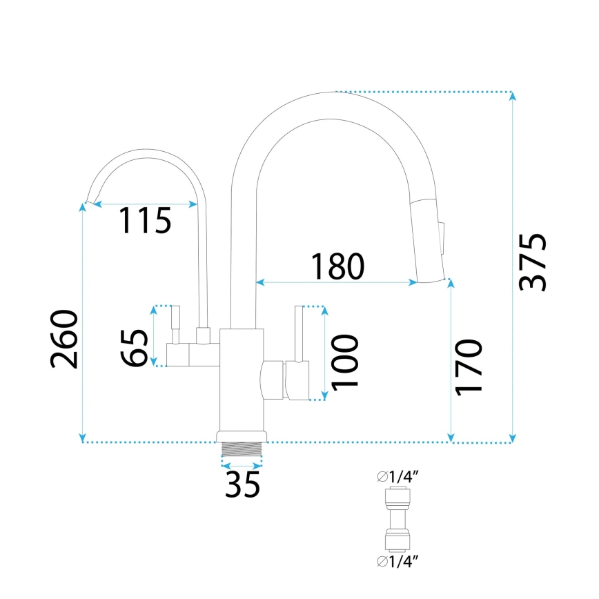REA-B7564 - Grifo para fregadero con ducha extraíble y sistema de filtración ECO FRESH, 37,5 cm, níquel