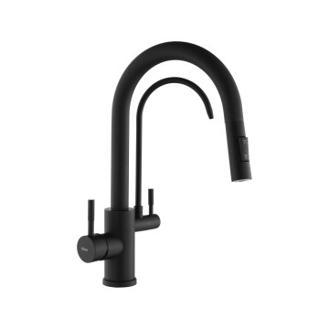 REA-B7564 - Grifo de fregadero con cabezal extraíble y sistema de filtración ECO FRESH, 37,5 cm, negro mate