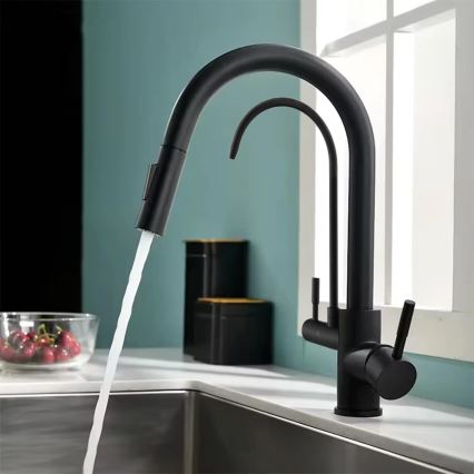 REA-B7564 - Grifo de fregadero con cabezal extraíble y sistema de filtración ECO FRESH, 37,5 cm, negro mate