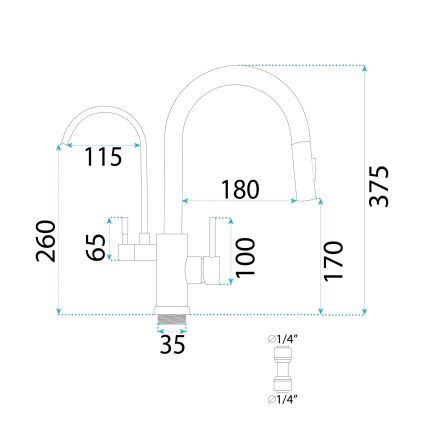 REA-B7596 - Grifo para fregadero con rociador extraíble y filtración ECO FRESH, 37,5 cm, acabado en oro cepillado