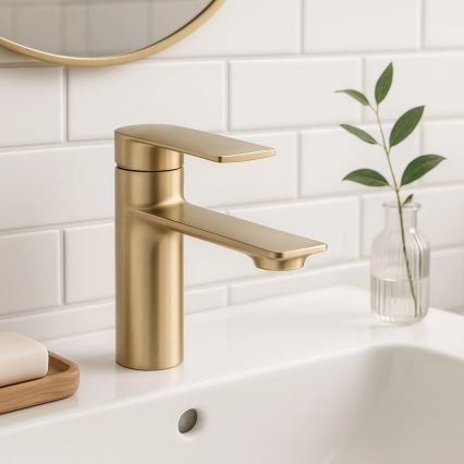 REA-B7960 - Grifo de lavabo STORM 15 cm oro cepillado