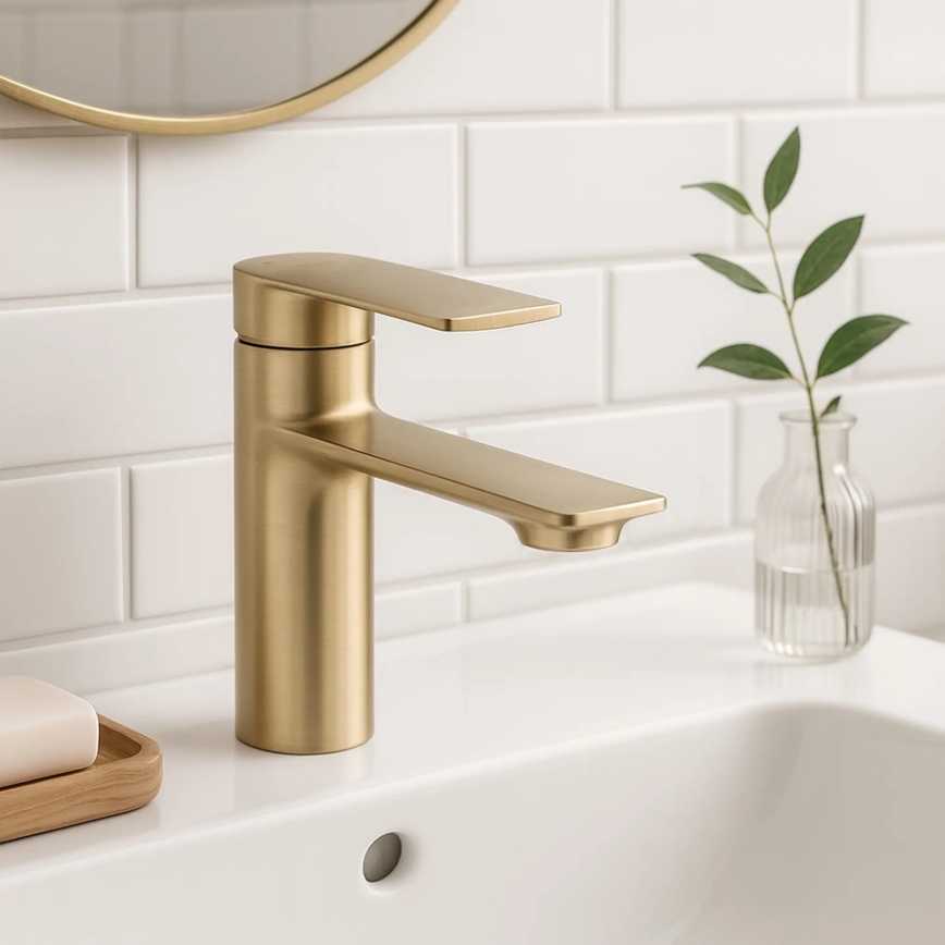 REA-B7960 - Grifo de lavabo STORM 15 cm oro cepillado