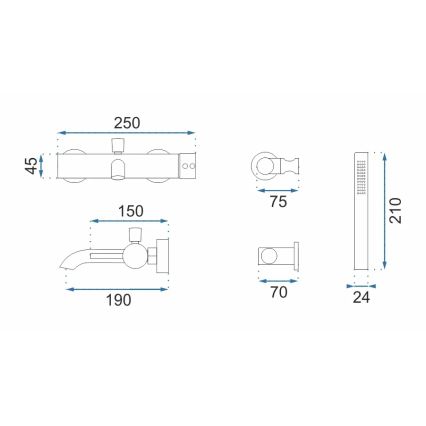 REA-B8010 - Set para bañera LUNGO oro cepillado