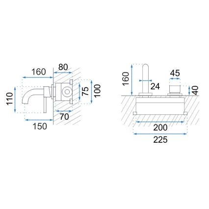 REA-B8652 - Grifo para lavabo para instalación empotrada LUNGO, acabado oro cepillado