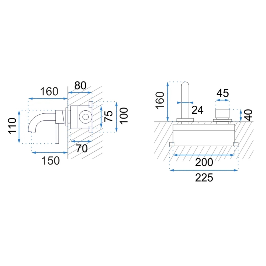 REA-B8652 - Grifo para lavabo para instalación empotrada LUNGO, acabado oro cepillado