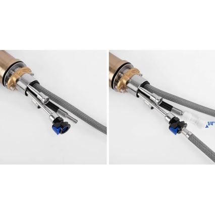 REA-B8989 - Grifo de fregadero con rociador extraíble y filtro ECO FRESH, 37,5 cm, dorado