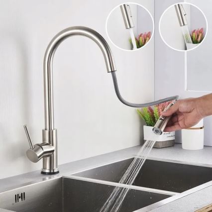 REA-B9146 - Grifo para fregadero con rociador extraíble FRESH, 39,5 cm, níquel