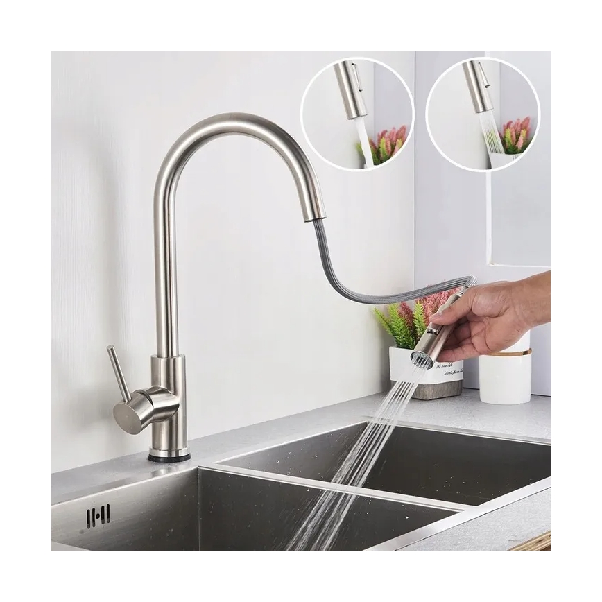 REA-B9146 - Grifo para fregadero con rociador extraíble FRESH, 39,5 cm, níquel