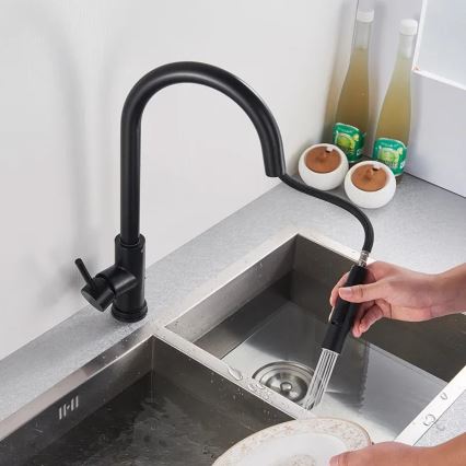 REA-B9147 - Grifo para fregadero con alcachofa extraíble FRESH 39,5 cm negro mate
