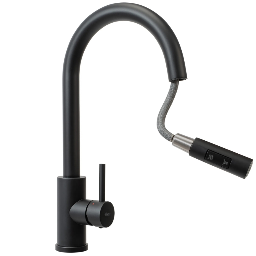 REA-B9147 - Grifo para fregadero con alcachofa extraíble FRESH 39,5 cm negro mate