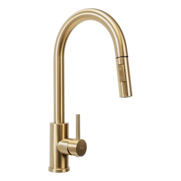REA-B9148 - Grifo de fregadero FRESH con ducha extraíble, 39,5 cm, acabado en oro cepillado