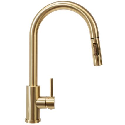 REA-B9148 - Grifo de fregadero FRESH con ducha extraíble, 39,5 cm, acabado en oro cepillado
