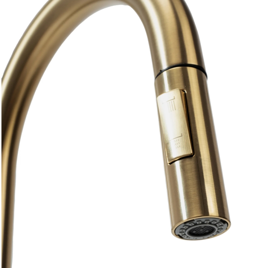 REA-B9148 - Grifo de fregadero FRESH con ducha extraíble, 39,5 cm, acabado en oro cepillado