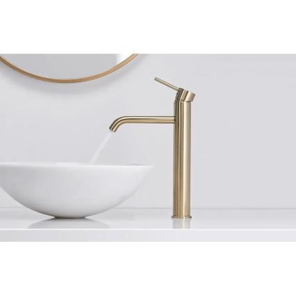 REA-B9409 - Grifo de lavabo LUNGO 28 cm, acabado dorado