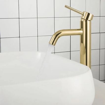 REA-B9409 - Grifo de lavabo LUNGO 28 cm, acabado dorado