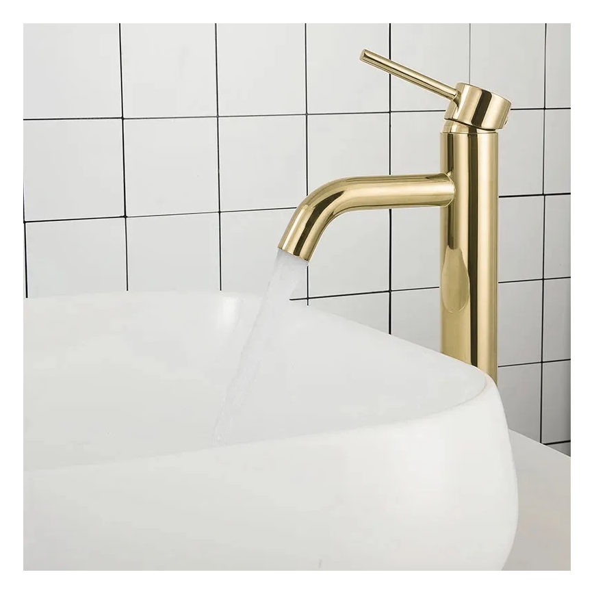 REA-B9409 - Grifo de lavabo LUNGO 28 cm, acabado dorado