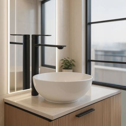 REA-B9988 - Grifo monomando para lavabo STORM, 29,5 cm, negro mate